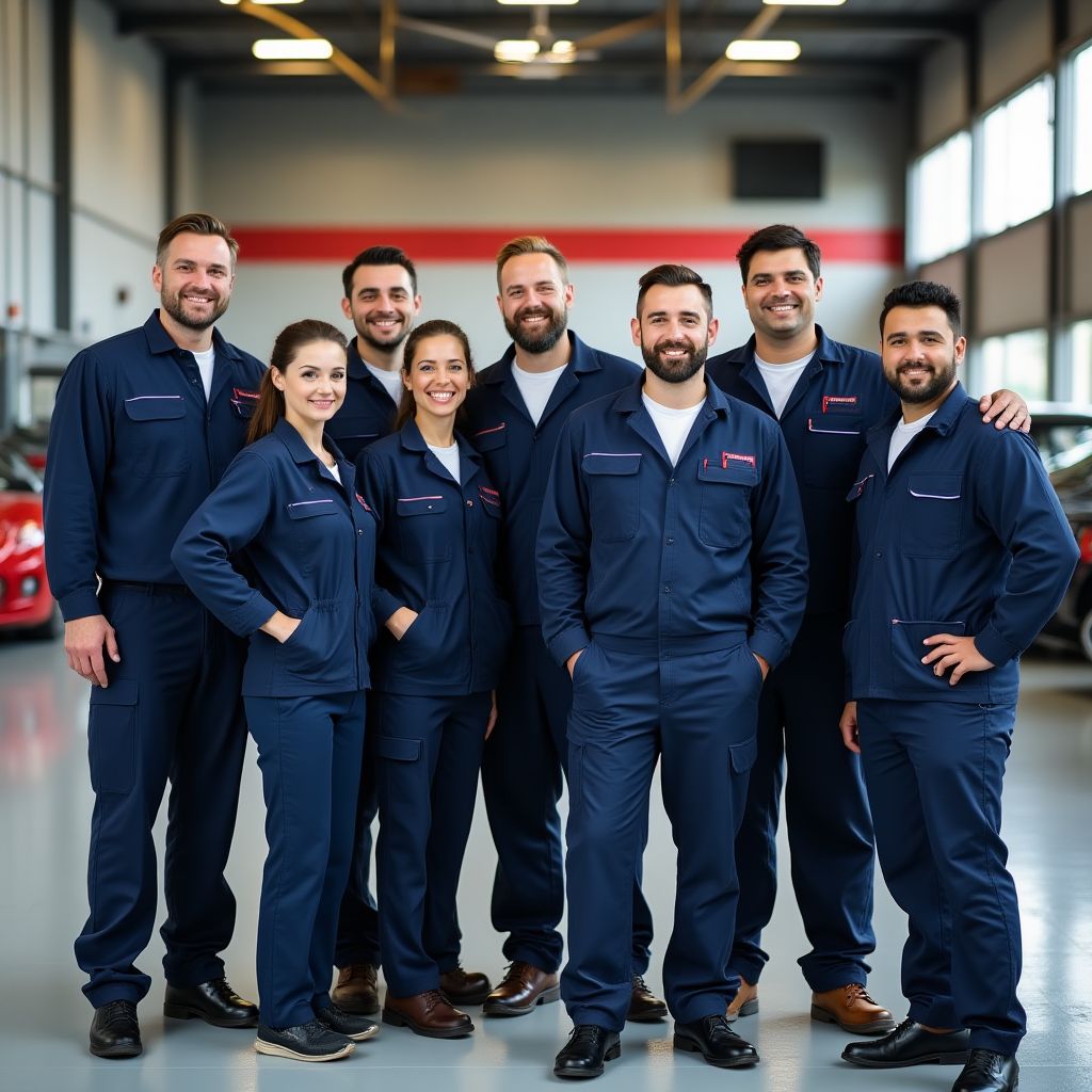 Tým našeho autoservisu před budovou